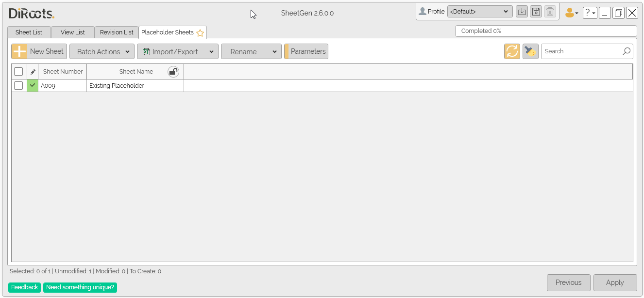 SheetGen new placeholder + edit
